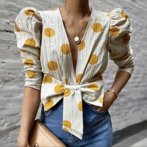 NWT ZARA POLKA DOT TOP WITH BOW - S